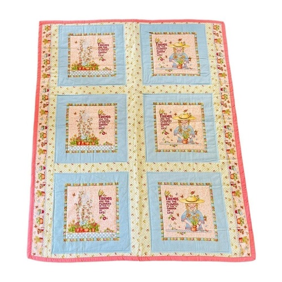 Handmade Mary Englebreit Friends Quilt Throw Wall Hanging Reversible Block Print - Picture 1 of 6